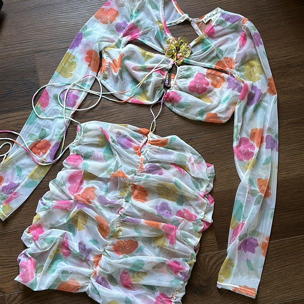 For Love and Lemons Floral Mesh Mini Dress or Coverup M
